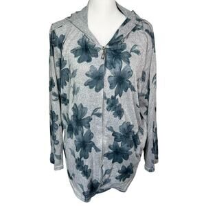 C.D. DANIELS Women’s 2X Gray‎ Blue Floral Lightweight Hoodie Full Zip Pockets